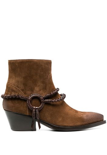 Sartore braided leather-detail western-style ankle boots - Marrone