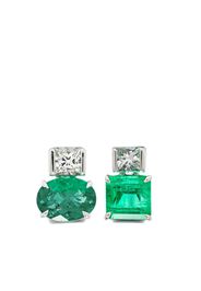Sauer 18kt white gold Agnes diamond and emerald earrings - Argento