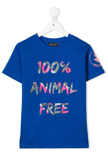 Save The Duck Kids slogan print short-sleeve T-shirt - Blu