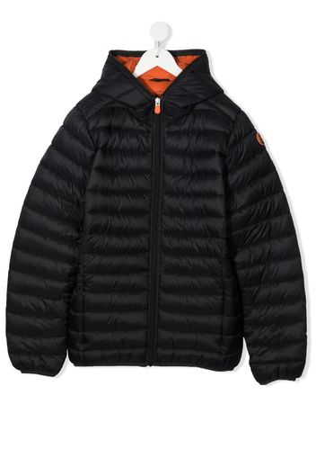 Save The Duck Kids TEEN logo-patch hooded puffer jacket - Nero