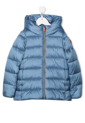 Save The Duck Kids logo-patch hooded puffer - Blu