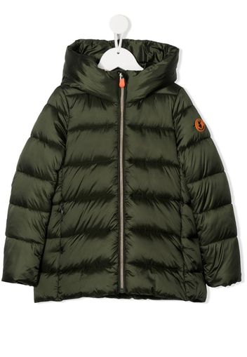 Save The Duck Kids logo-patch hooded puffer - Verde