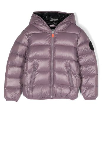 Save The Duck Kids logo-patch hooded puffer jacket - Viola