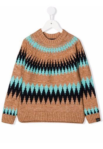 Scotch & Soda Kids geometric-pattern ribbed-trim jumper - Marrone