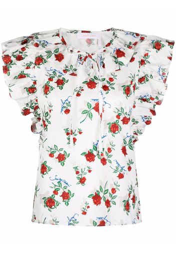 See by Chloé floral-print ruffle-collar blouse - Bianco