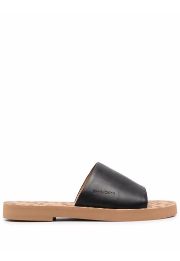 See by Chloé embossed-logo leather slippers - Nero