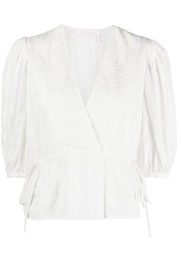 See by Chloé embroidered floral puff blouse - Bianco