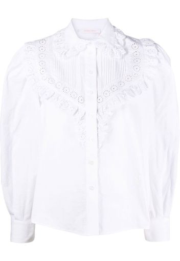 See by Chloé lace ruffle button-down blouse - Bianco