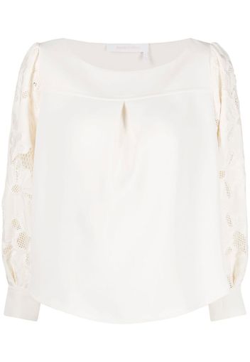 See by Chloé floral embroidered-sleeve blouse - Toni neutri