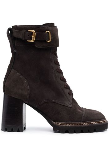 See by Chloé 80mm lace-up suede boots - Marrone