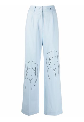 Seen Users embroidered wide leg trousers - Blu