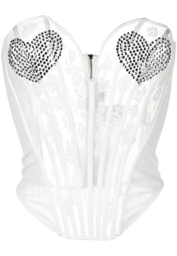 Seen Users Top in stile corsetto con motivo a cuori - Bianco