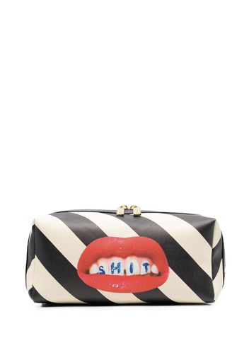 Seletti graphic-print striped wash bag - Nero