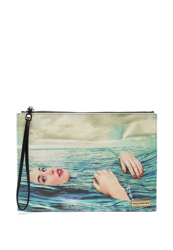 Seletti Clutch con stampa Sea Girl - Blu