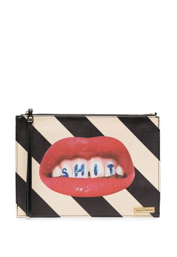 Seletti graphic-print striped clutch-bag - Nero