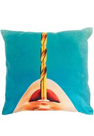 Seletti Drill-print cushion (50x50cm) - Blu