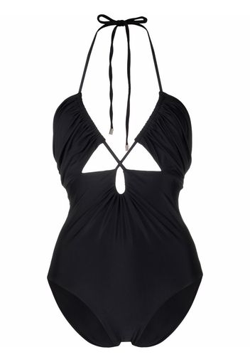 Self-Portrait halterneck cut-out swimsuit - Nero