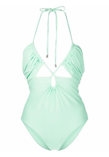 Self-Portrait cut-out halterneck swimsuit - Verde