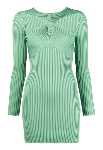 Self-Portrait twist-detail knitted mini dress - Verde