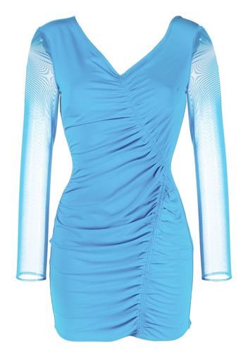 Self-Portrait sheer-sleeved draped dress - Blu