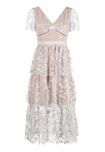 Self-Portrait floral-embroidered tulle dress - Grigio