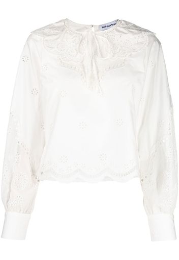 Self-Portrait Daisy cotton broderie anglaise shirt - Bianco