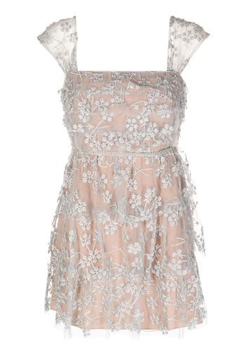 Self-Portrait floral-embroidered tiered mini dress - Grigio