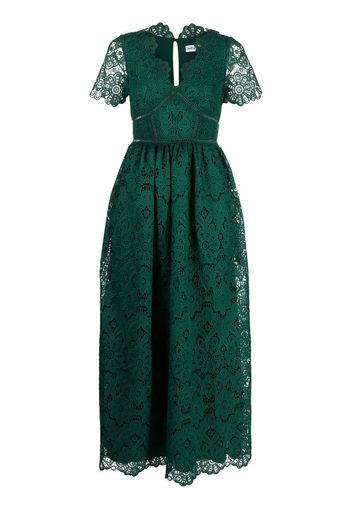 Self-Portrait embroidered V-neck dress - Verde