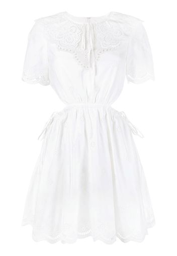 Self-Portrait embroidered short-sleeve dress - Bianco