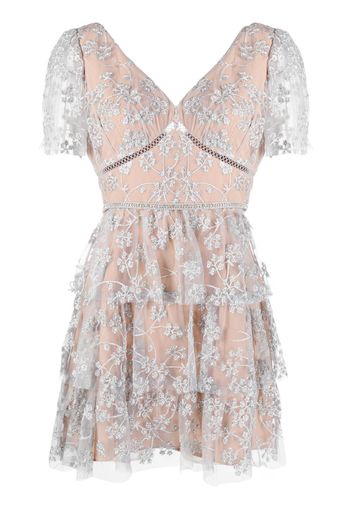 Self-Portrait floral-embroidered tulle dress - Argento