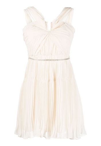 Self-Portrait crystal-embellished pleated mini dress - Toni neutri