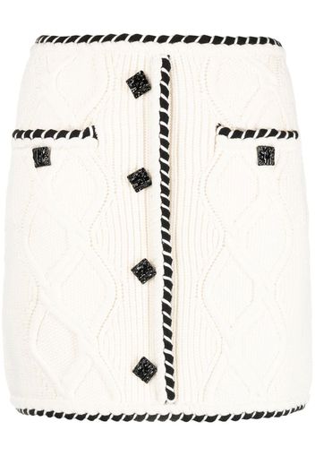 Self-Portrait Cable Knit button-embellished miniskirt - Bianco