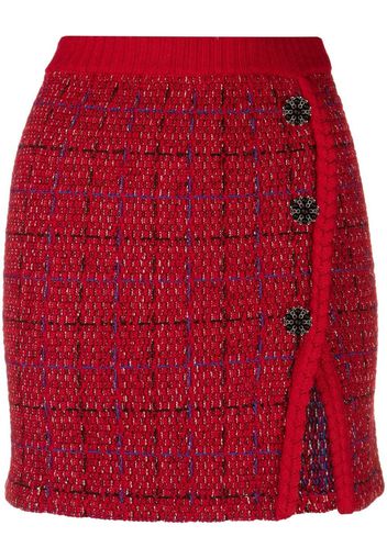 Self-Portrait crystal button knitted skirt - Rosso