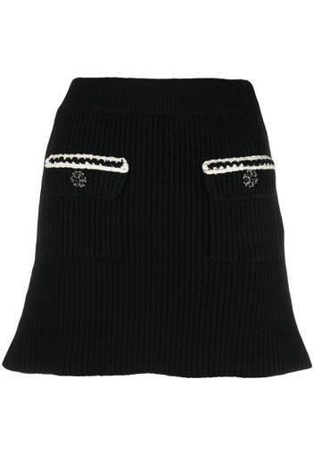 Self-Portrait flap-pocket rib-knit skirt - Nero