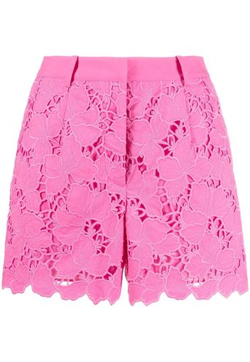 Self-Portrait floral-lace scalloped shorts - Rosa