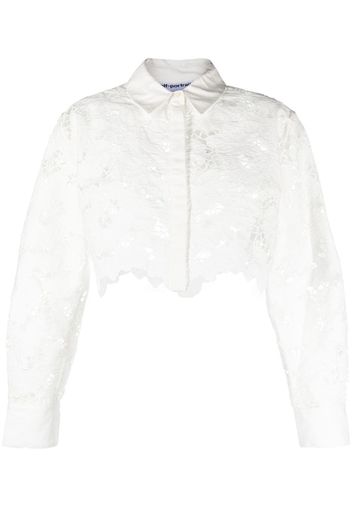 Self-Portrait floral-lace cropped shirt - Bianco