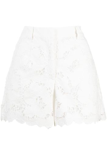 Self-Portrait embroidered high-waisted shorts - Bianco