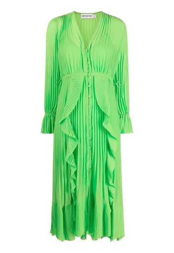 Self-Portrait pleated ruffled midi dress - Verde