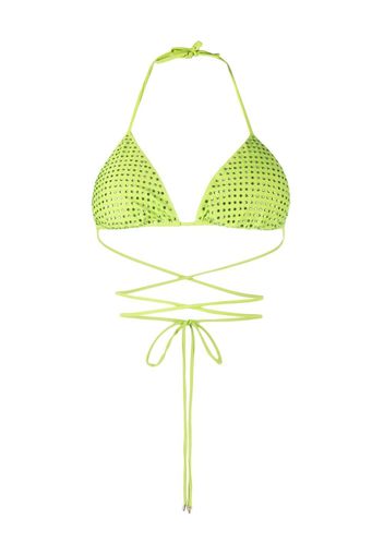 Self-Portrait crystal triangle strappy bikini top - Verde