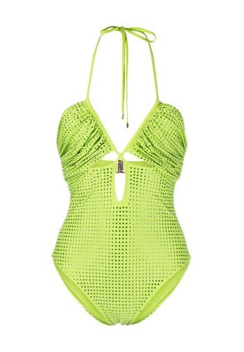 Self-Portrait crystal-embellished cut-out swimsuit - Verde