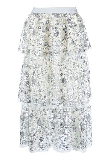 Self-Portrait sequin-embellished tiered midi skirt - Toni neutri