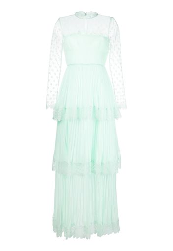 Self-Portrait lace-trimmed chiffon tiered dress - Verde