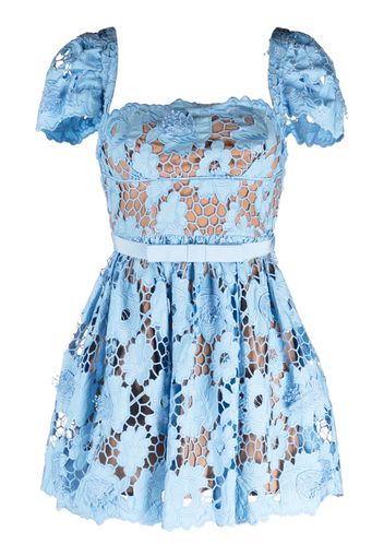 Self-Portrait 3D cotton lace mini dress - Blu