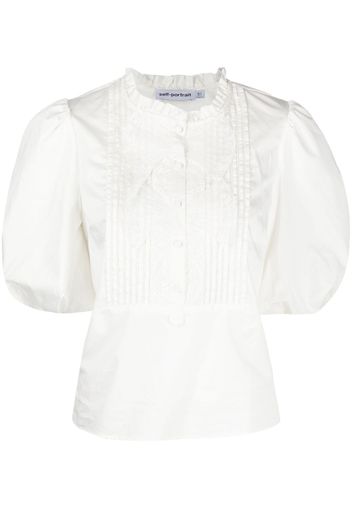 Self-Portrait puff-sleeve poplin top - Bianco