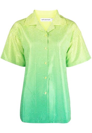 Self-Portrait short-sleeve rhinestone-embellished shirt - Verde