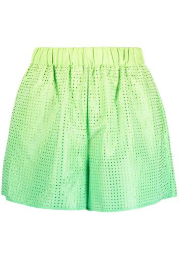 Self-Portrait rhinestone-embellished elasticated-waist shorts - Verde