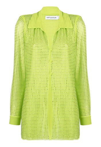 Self-Portrait Hotfix rhinestone-studded mesh shirt - Verde