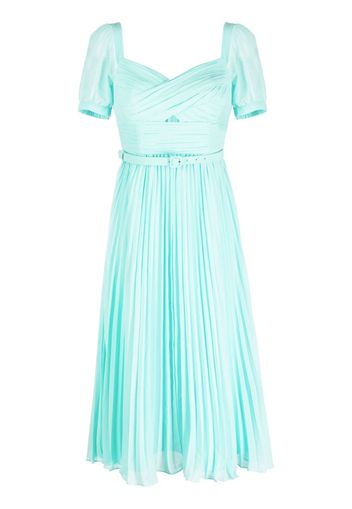 Self-Portrait belted plissé midi dress - Blu