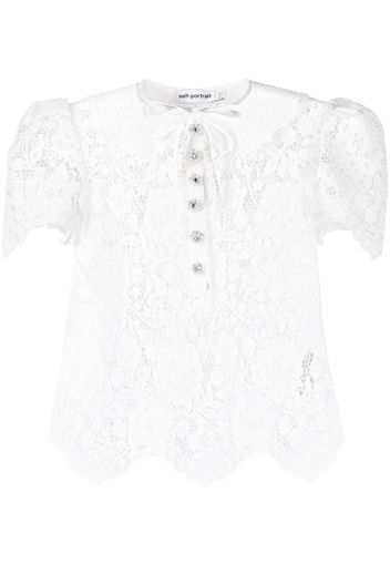 Self-Portrait floral-lace top - Bianco