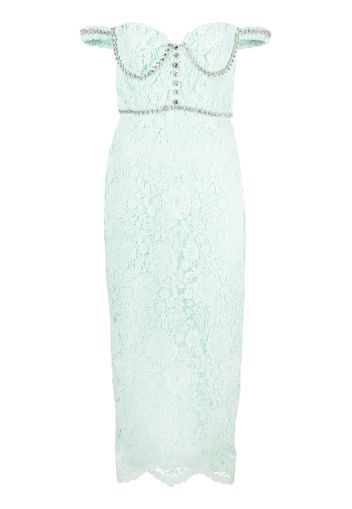 Self-Portrait floral-lace off-shoulder midi dress - Verde